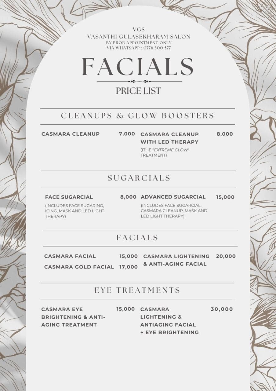 Facials price list