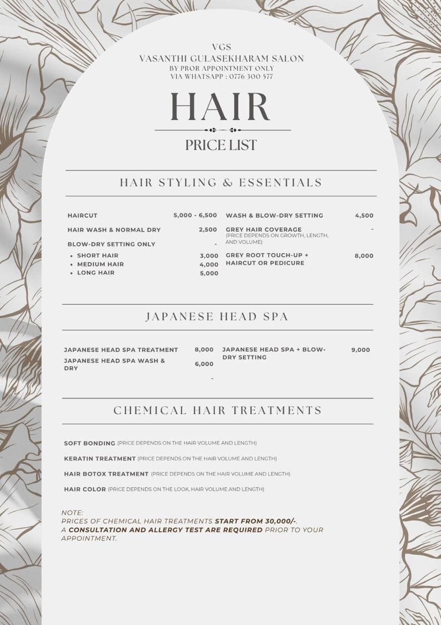 Hair price list