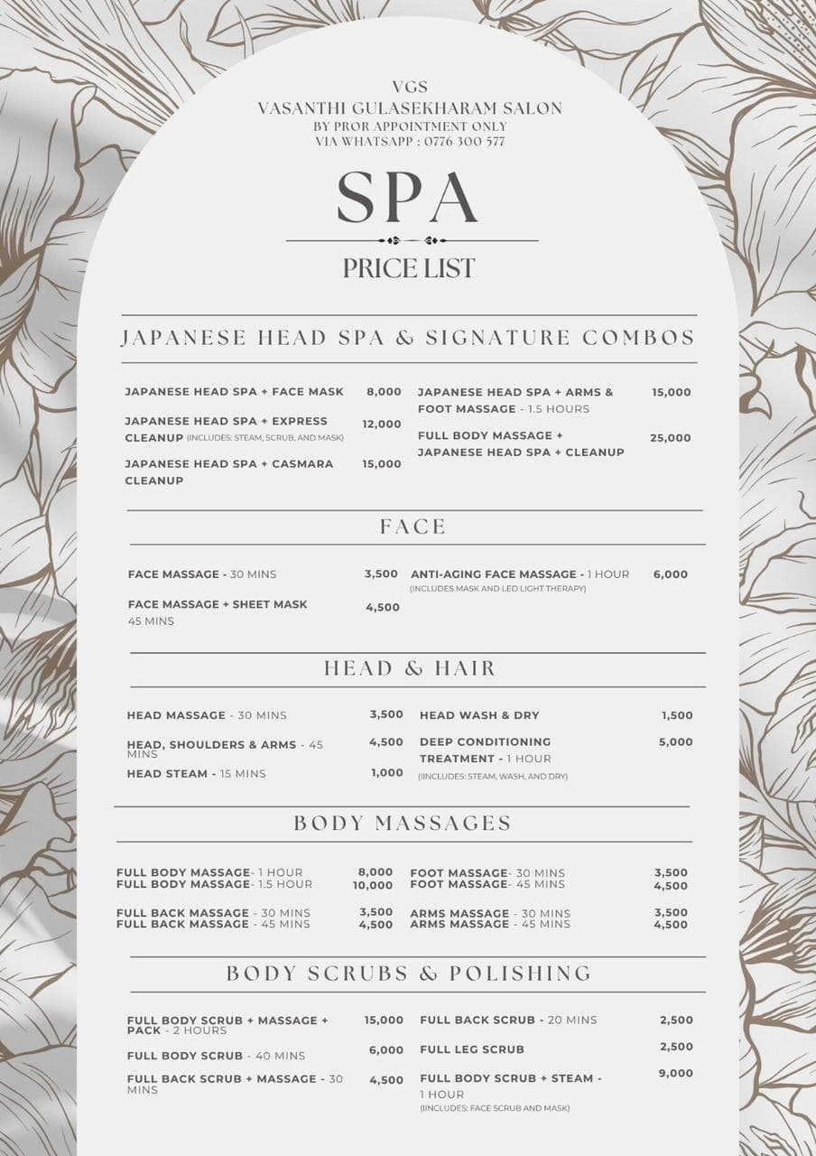 Spa price list