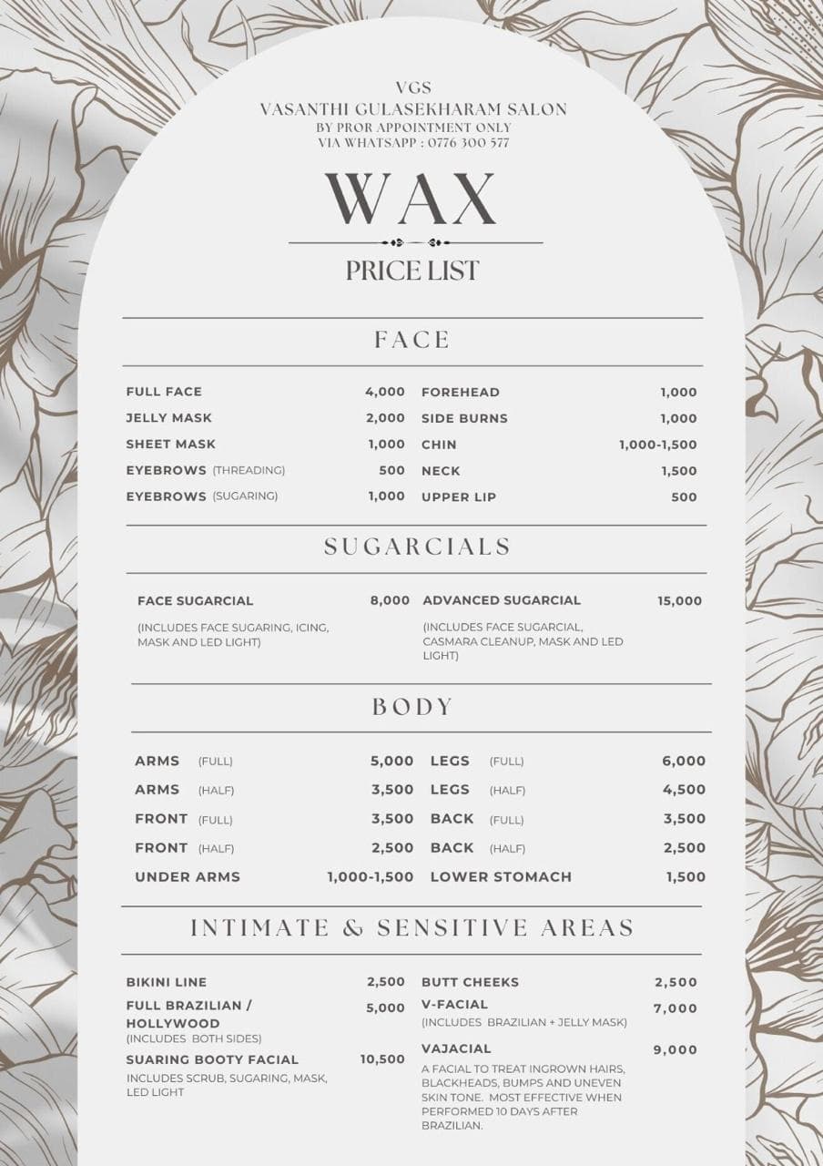 Sugaring price list